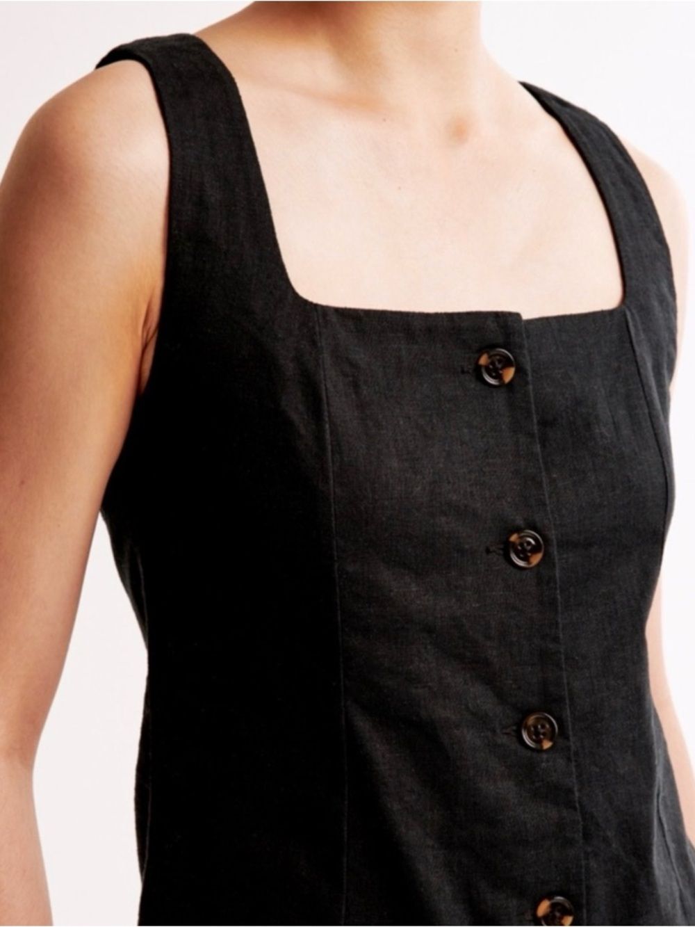 NWT Abercrombie & Fitch Black Linen Sleeveless Mini Button Up Dress XXS T Tall - Picture 3 of 9